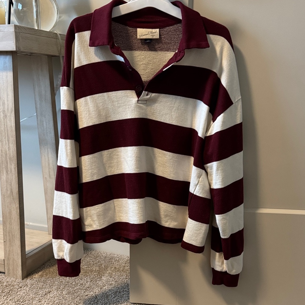 Universal Thread Maroon and White Striped Polo